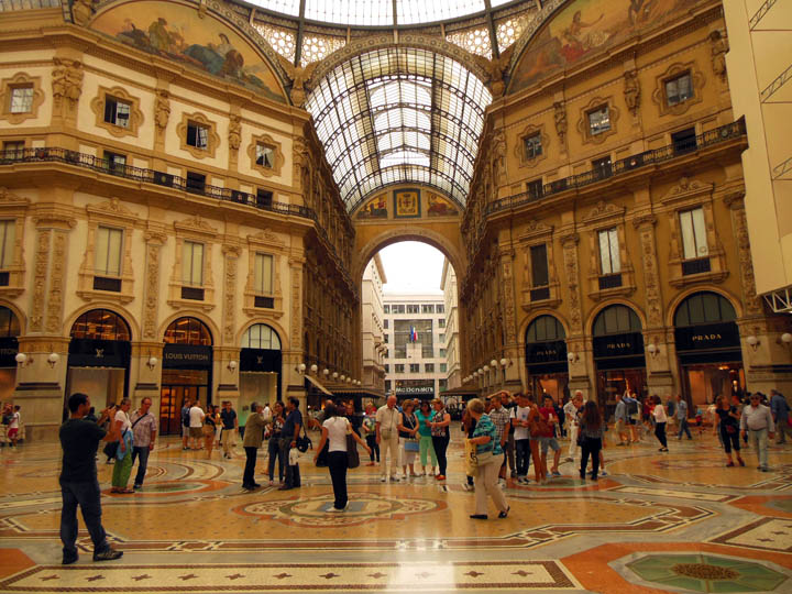 Galleria Vittorio Emanuelle II is one of oldest enclosed shopping malls in the world. Look closely between the Louis Vuitton store on the left and the Prada store on the right. Yes, that is a McDonald's! 